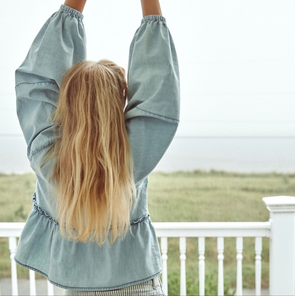 NWTvFree People Brunch Babe Denim Blouse - Picture 4 of 8